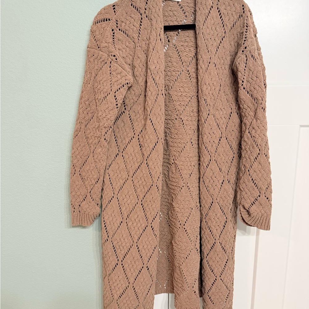 moon & madison Tan Open-Front long length cardigan
